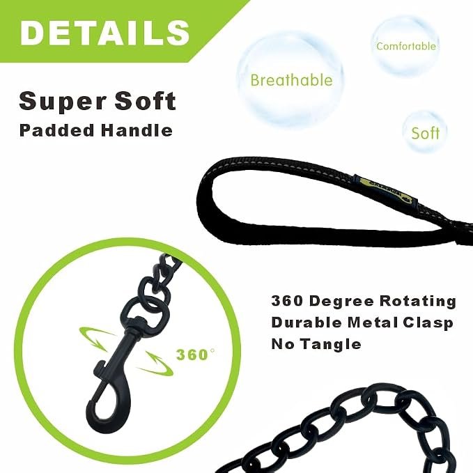 Black Metal Dog Leash with Breathable Cushion Handle - Image 3