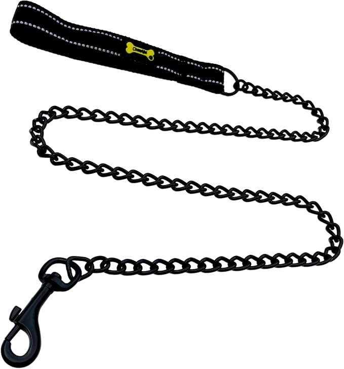 Black Metal Dog Leash with Breathable Cushion Handle