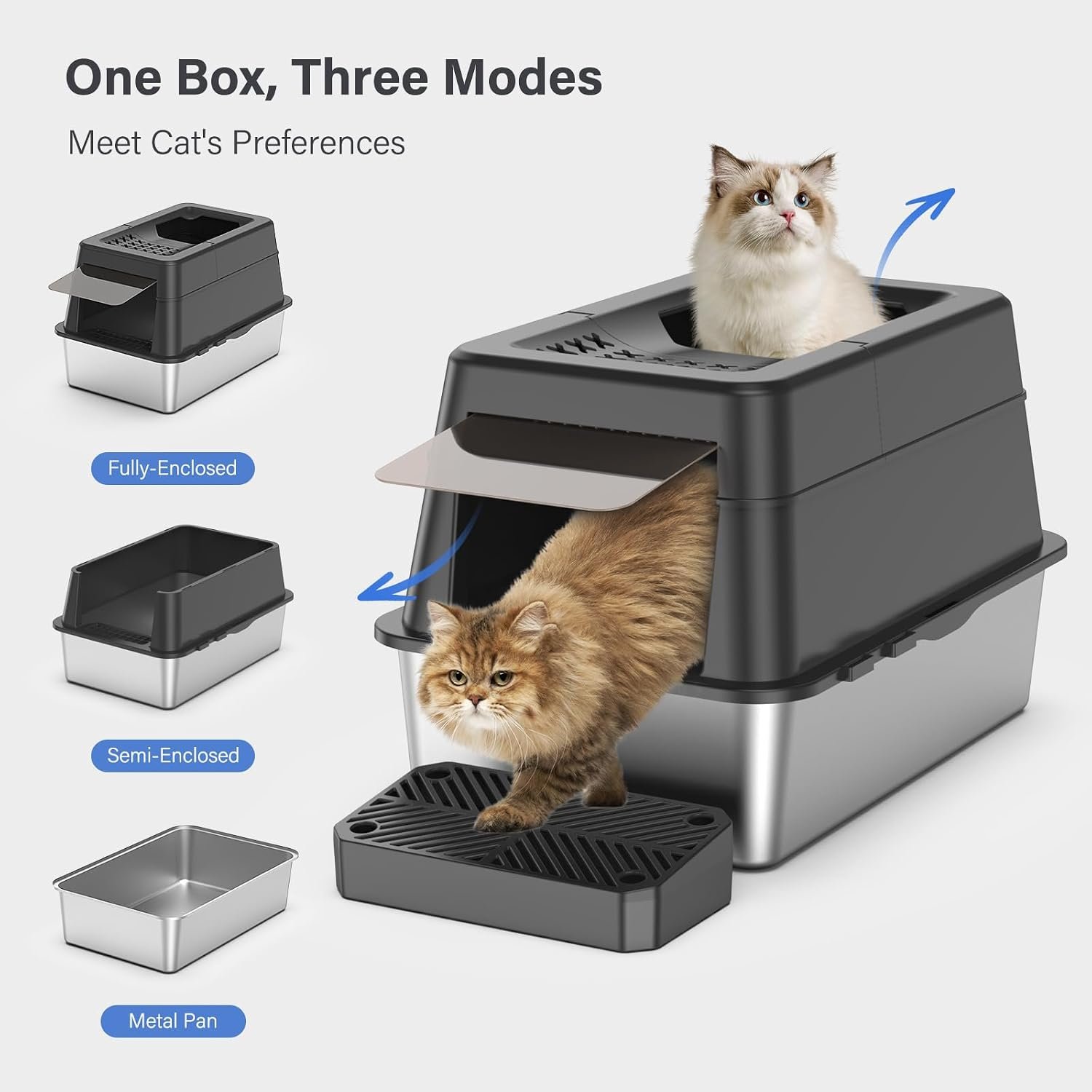 Stainless Steel Enclosed Cat Litter Box with Lid & Filter Pedal - Image 2