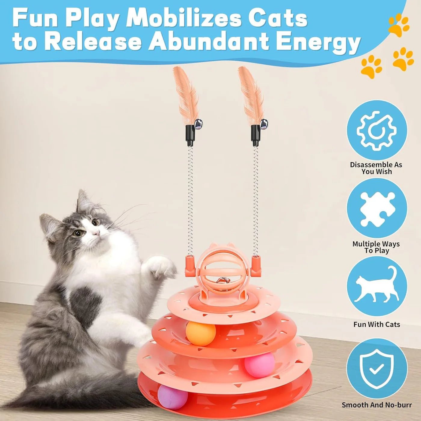Cats Turntable Circle Track Toy with 2 Teaser Sticks - Image 3