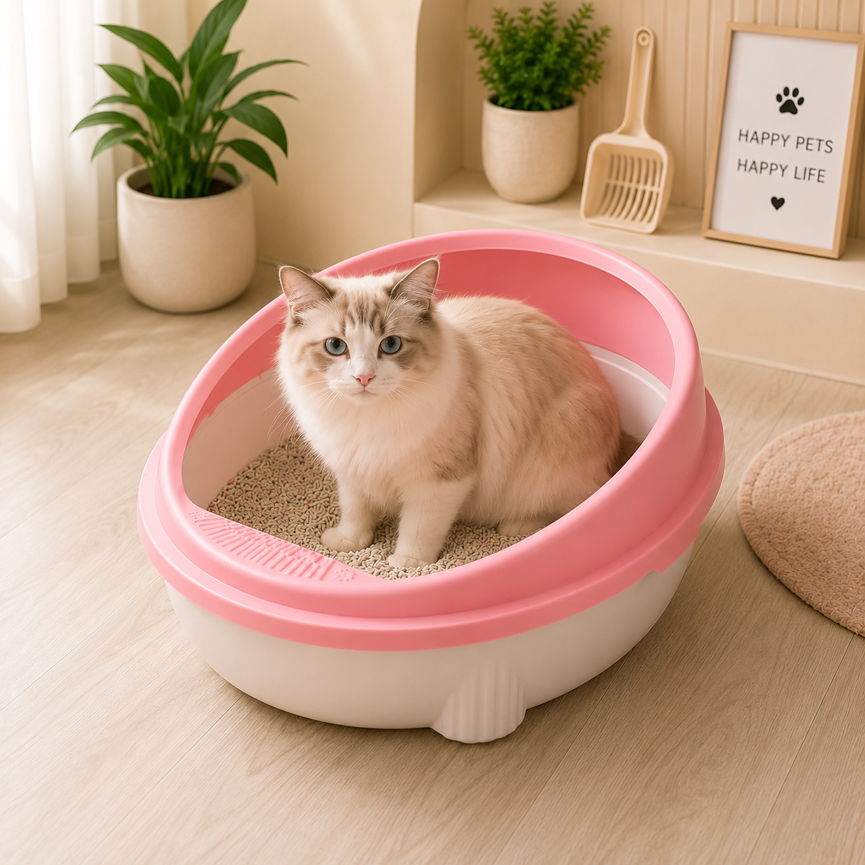 Round Cat Litter Tray with Scoop - Image 2