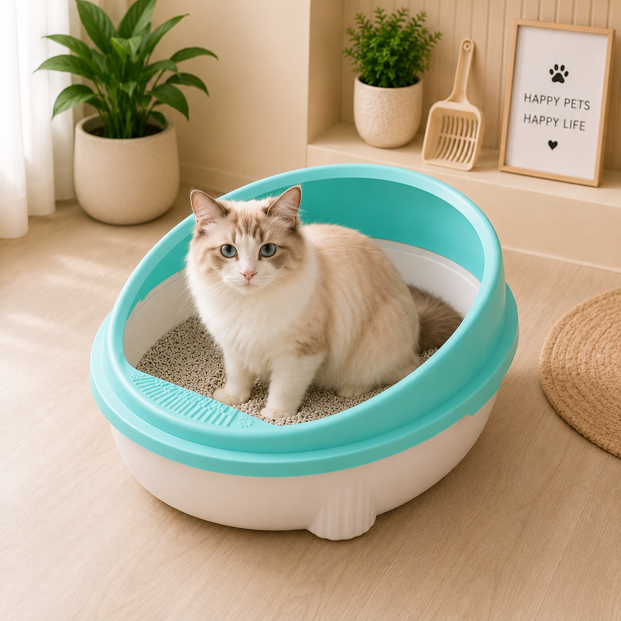 Round Cat Litter Tray with Scoop - Image 3