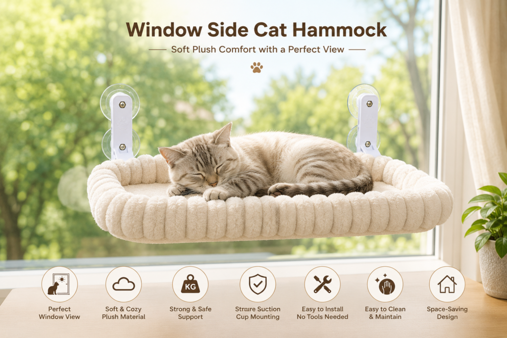 Window Side Cat Hammock Soft Plush Beige