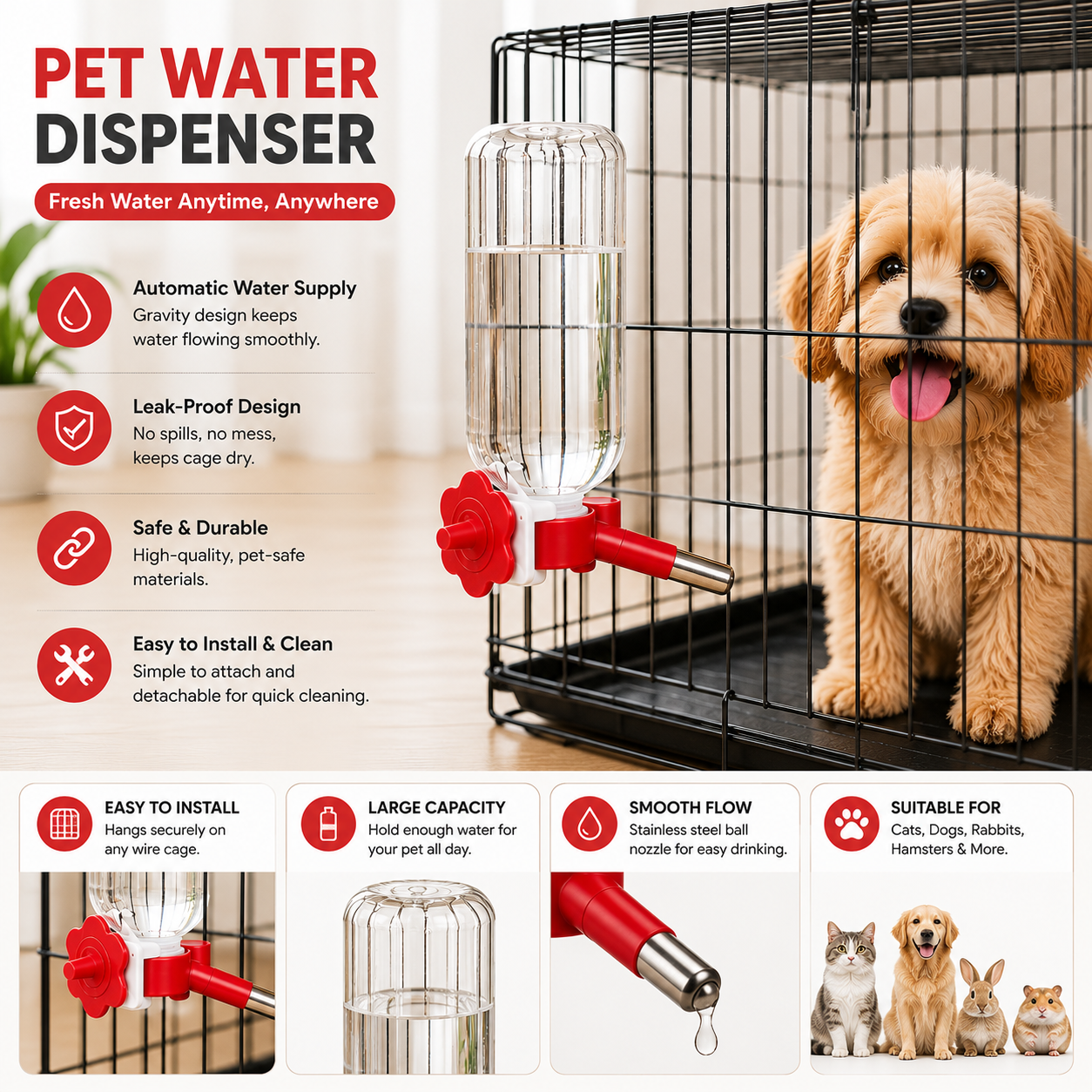 Pet Water Bottle Feeder for Cat Dog Rabbit Hamster - Without Bottle - Image 2