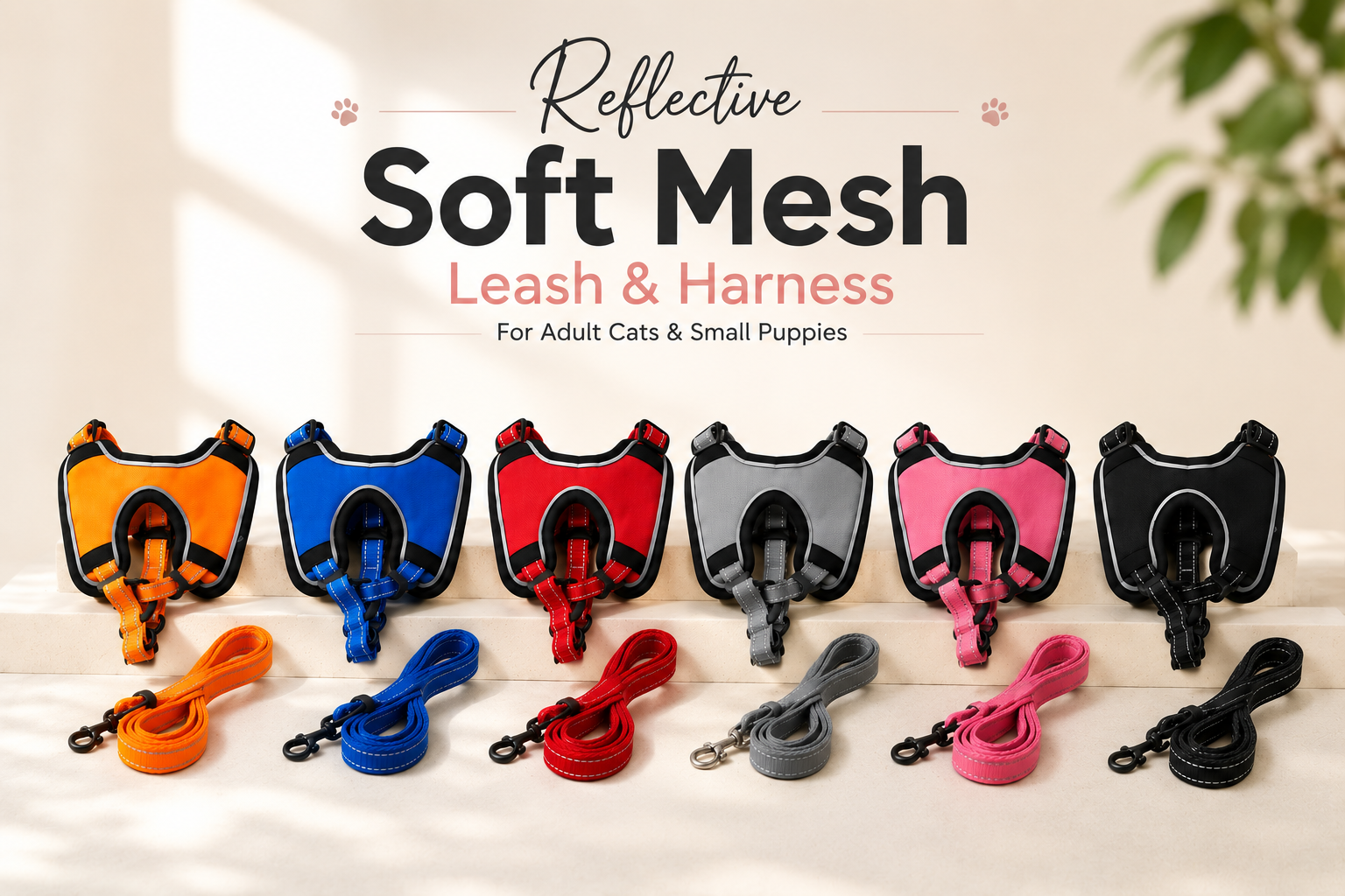 Reflective Soft Mesh Leash & Harness For Adult Cats & Small Puppies