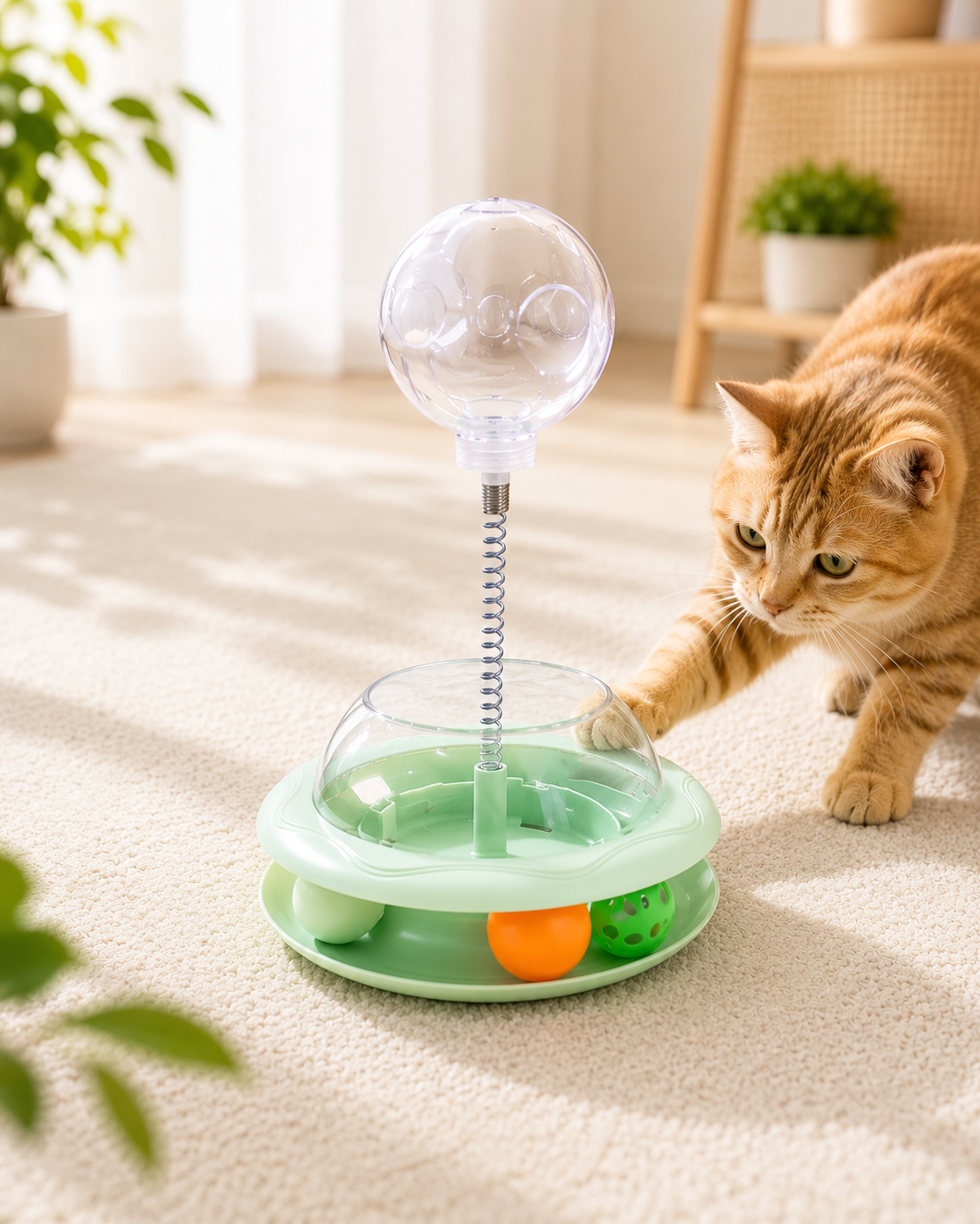 3-in-1 Interactive Spring Track Ball Cat Toy - Image 2