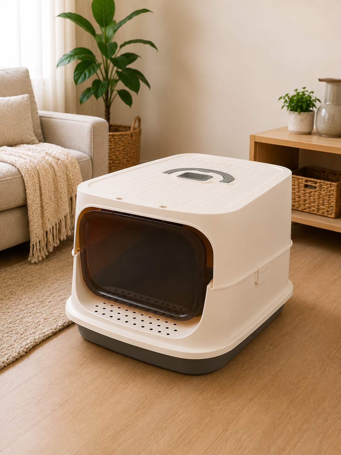 Portable Enclosed Cat Litter Box with Handle