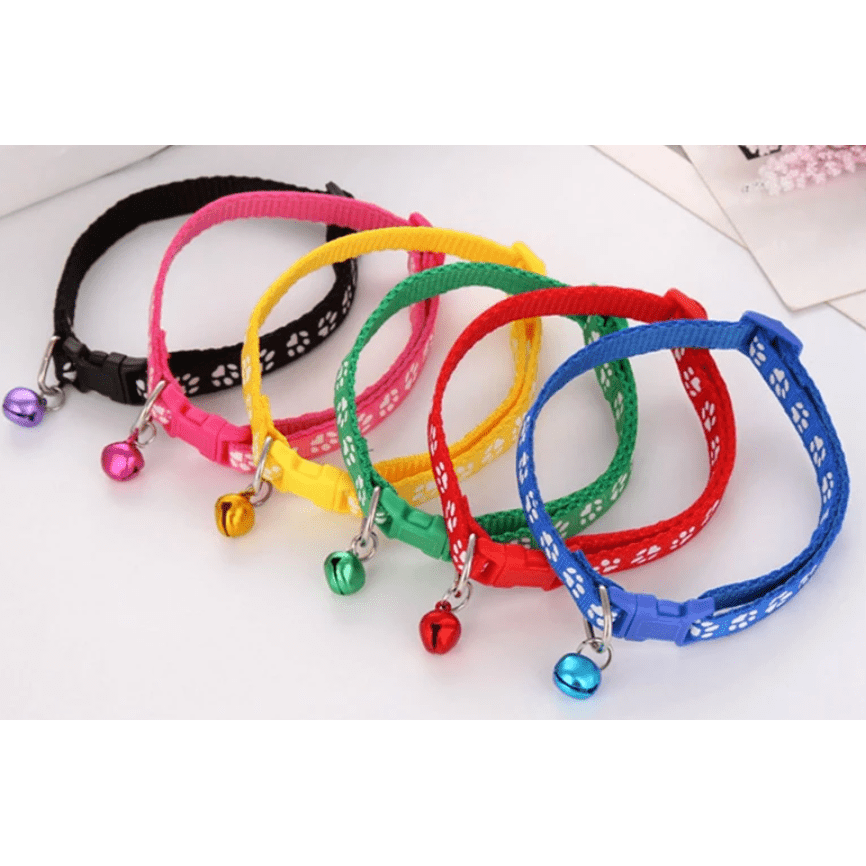 Cute Cat Printed Paws Collar with Bell Adjustable For Cats - Image 3