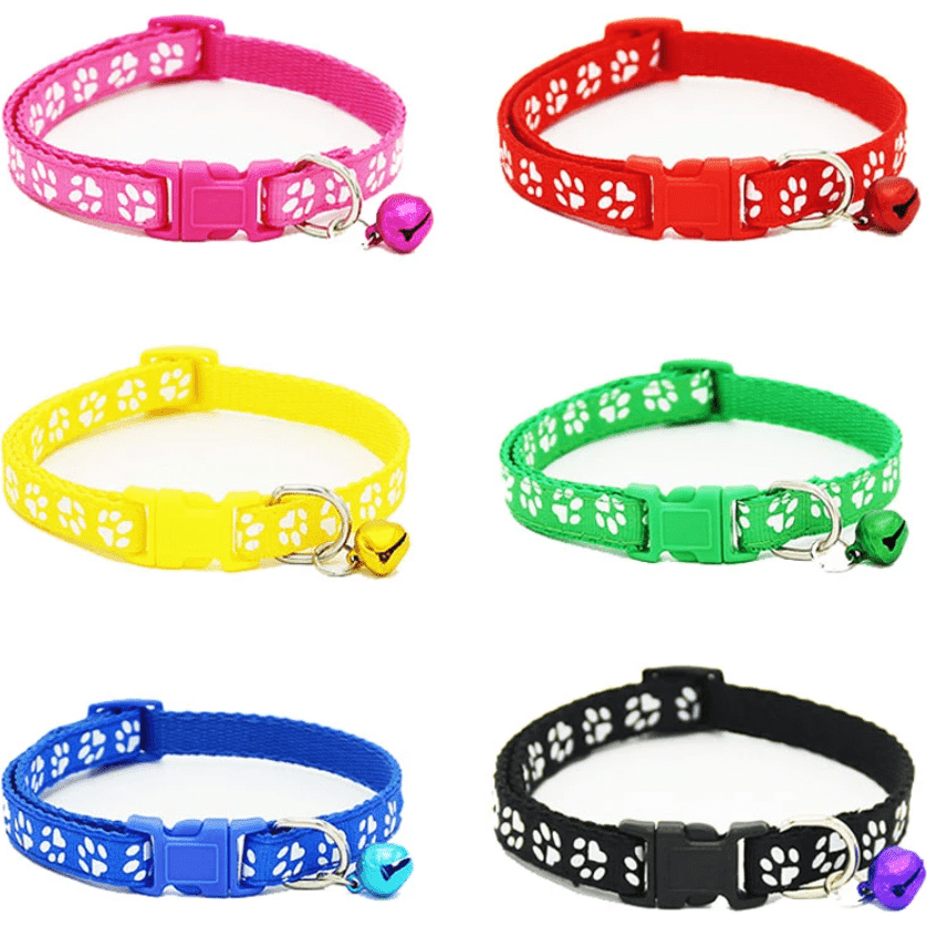 Cute Cat Printed Paws Collar with Bell Adjustable For Cats - Image 2