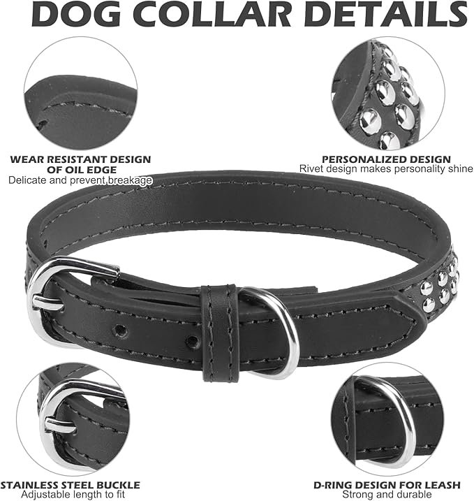 Double Studded Leather Dog Collar With Buckle - Image 2