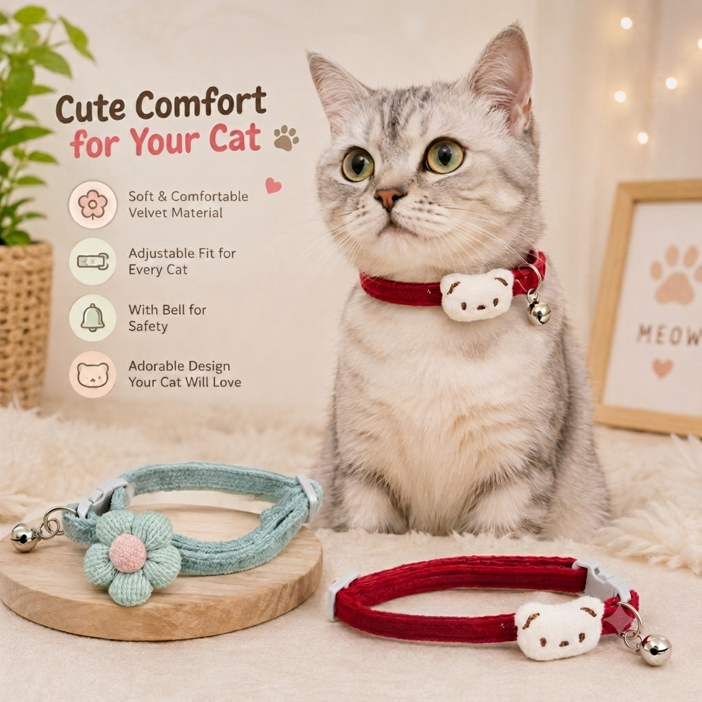 Velvet Cat Collar With Bell - Image 3