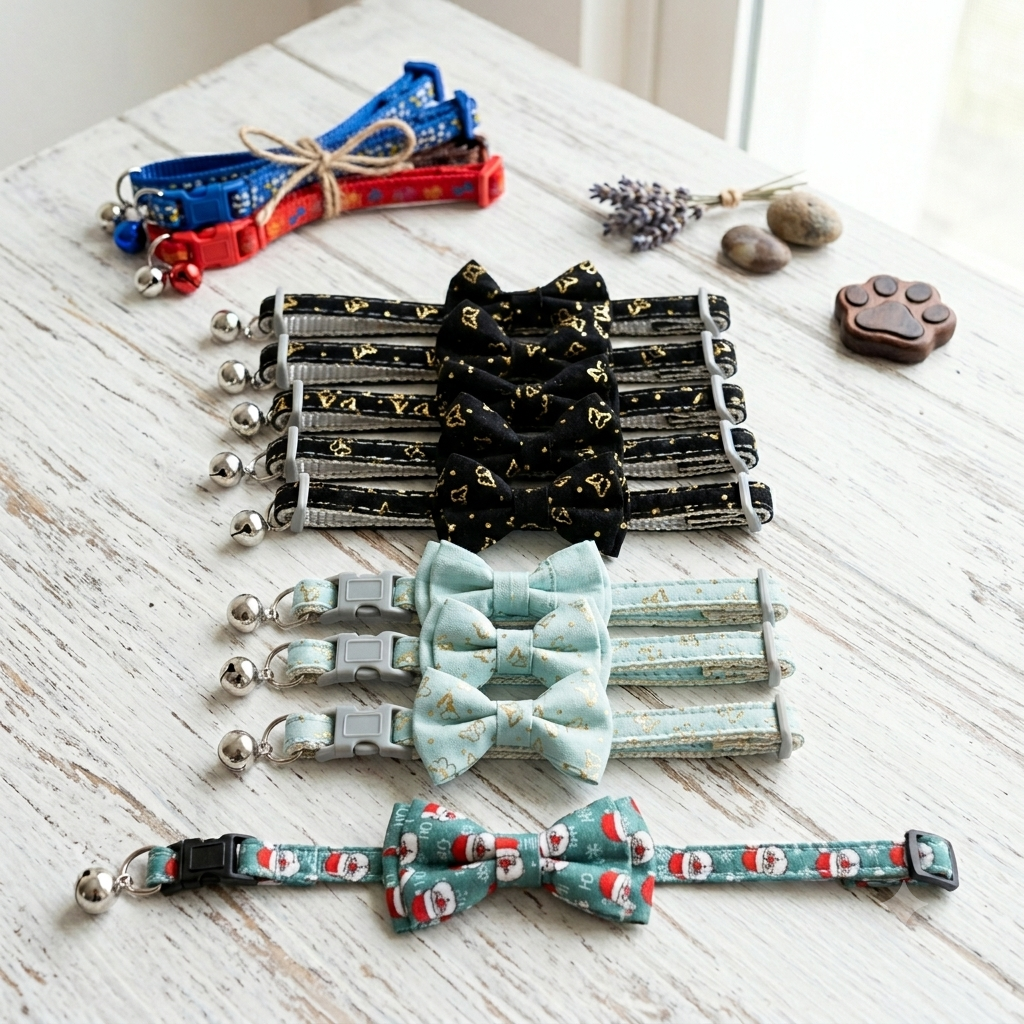 New Printed Bow Cat Collar With Bell