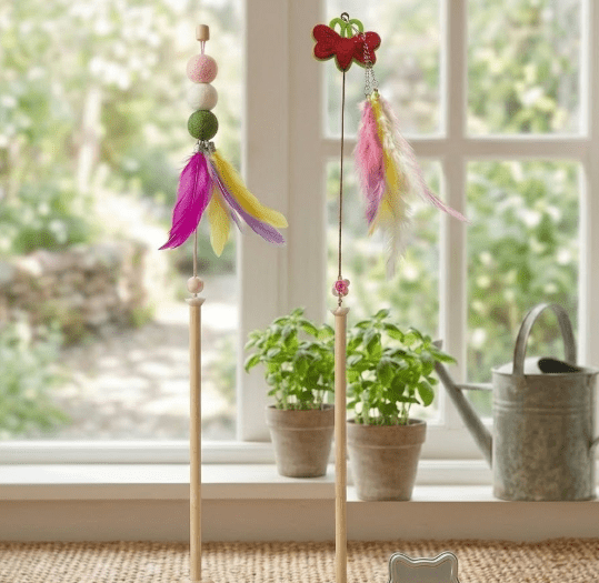 Interactive Wooden Cat Teaser Stick