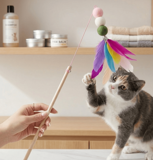 Interactive Wooden Cat Teaser Stick - Image 3