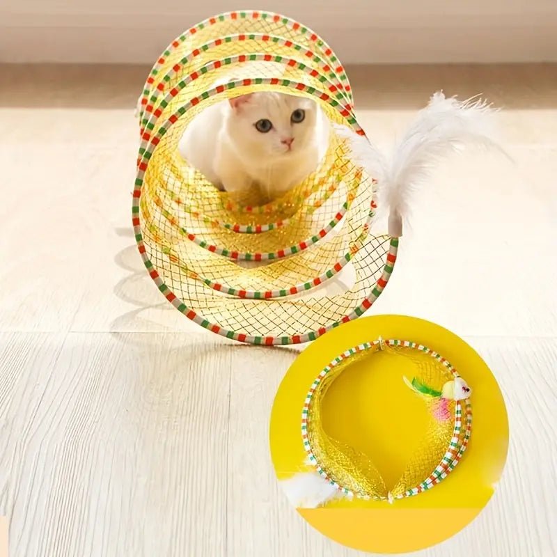Large Size Foldable Cat Tunnel with Feather - Image 2