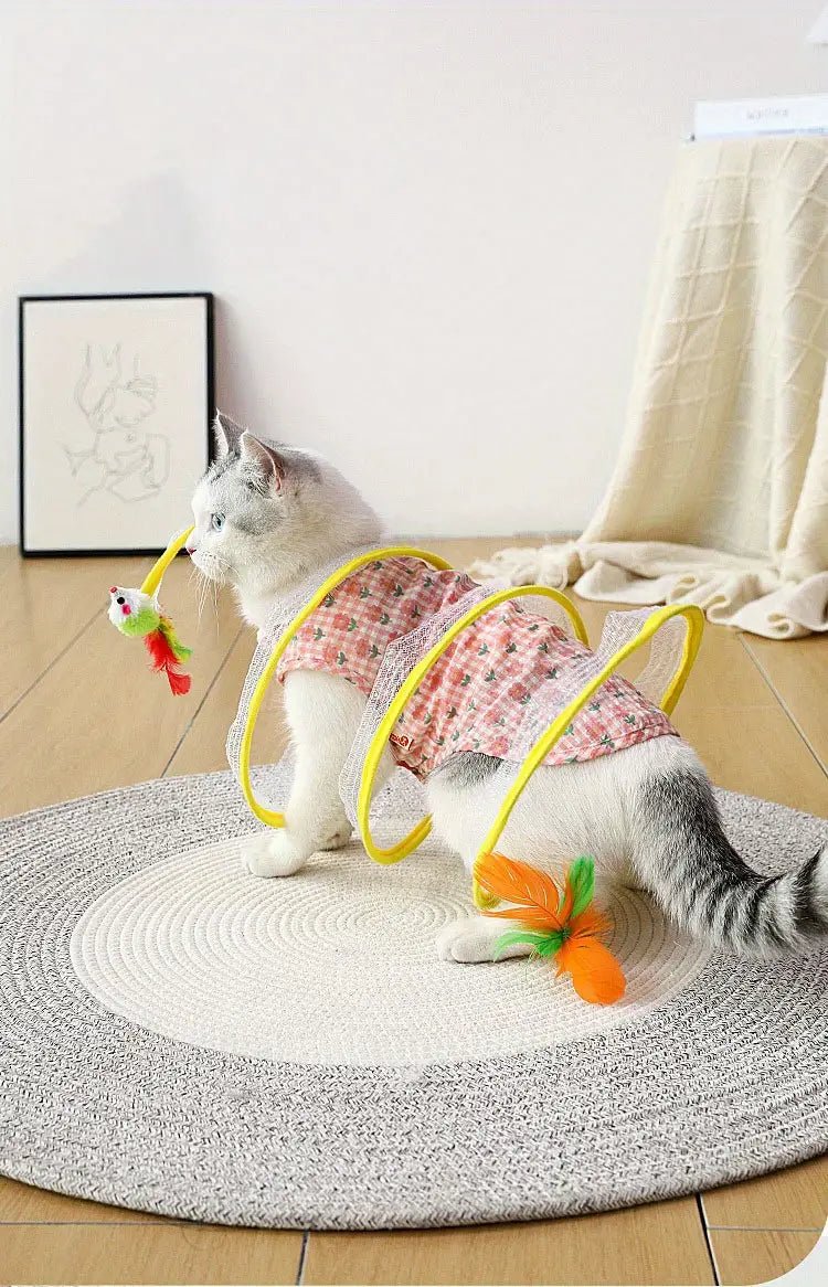 Large Size Foldable Cat Tunnel with Feather - Image 3