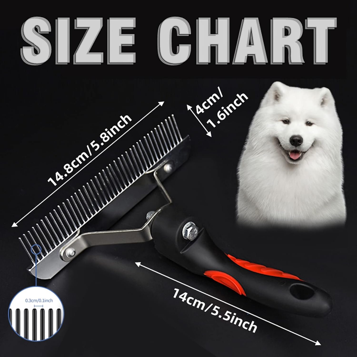 Large Undercoat Rake Comb for Deshedding Dogs & Cats