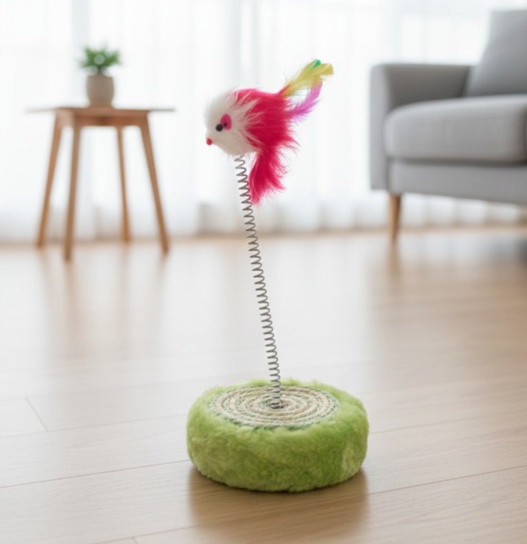 Round Base Cat Scratching Post Spring Mouse - Image 2