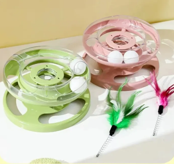Interactive Tower Cat Toy Turntable Balls With Feather - Image 3