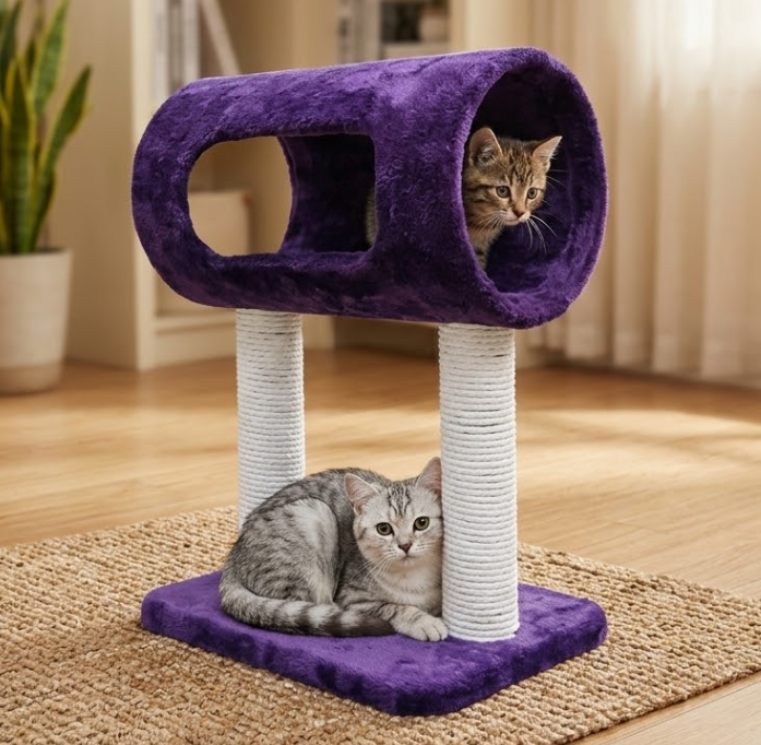 Cat Scratching Pole with Hideout Tunnel - Image 2