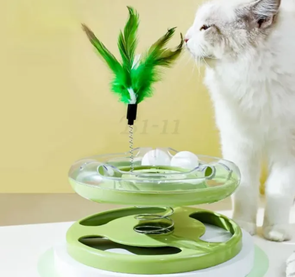 Interactive Tower Cat Toy Turntable Balls With Feather - Image 2