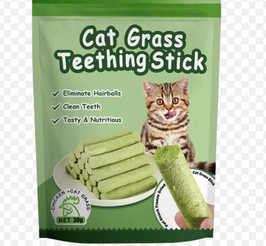 Cat Grass Teething Sticks for Hairballs & Constipation (6 Sticks Pack)