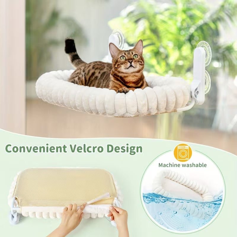 Window Side Cat Hammock Soft Plush Beige - Image 3